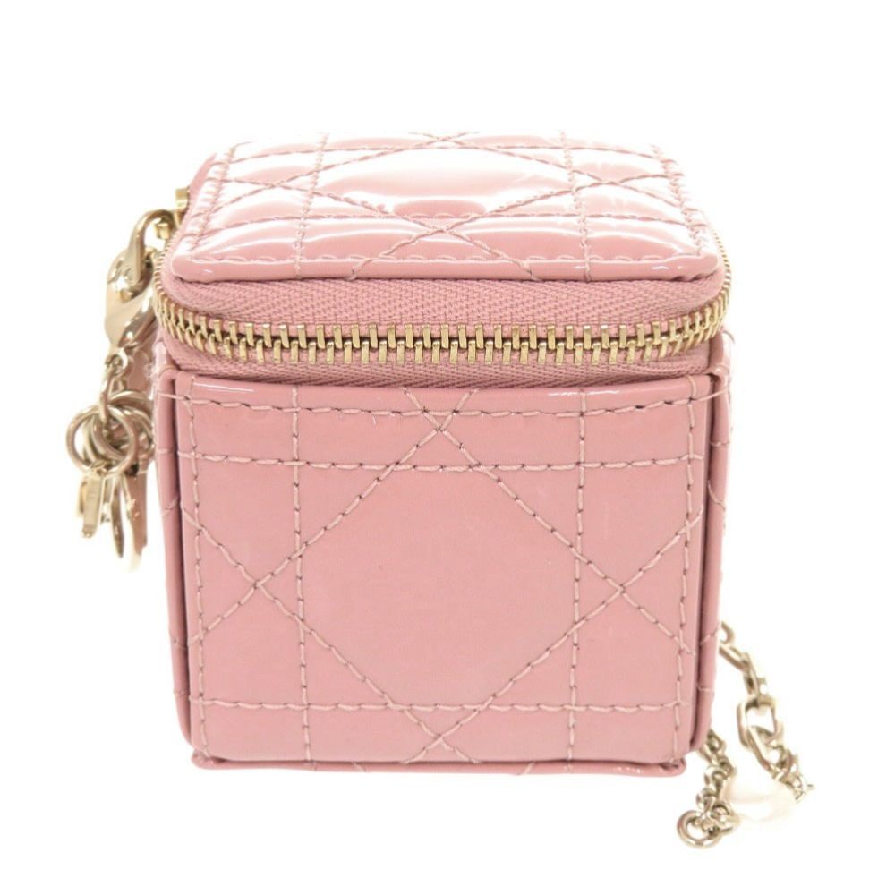 Dior Lady Chain Cube Micro Pouch Patent Leather Pink