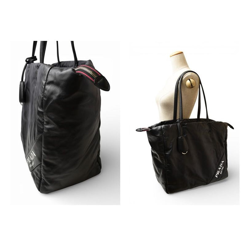 Prada Tote Logo Leather Black Pink — view 2
