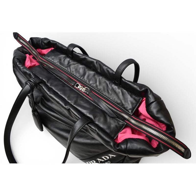 Prada Tote Logo Leather Black Pink — view 9