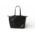 Prada Tote Logo Leather Black Pink