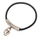 Hermes Viviride Heart Cadena Bracelet Silver Black Metal Leather