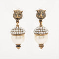 Gucci Taiga Head Earrings in GP and Faux Pearl