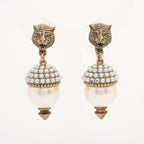 Gucci Taiga Head Earrings in GP and Faux Pearl