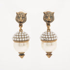 Gucci Taiga Head Earrings in GP and Faux Pearl — view 3