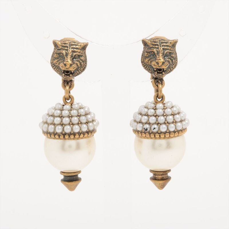 Gucci Taiga Head Earrings in GP and Faux Pearl — view 3