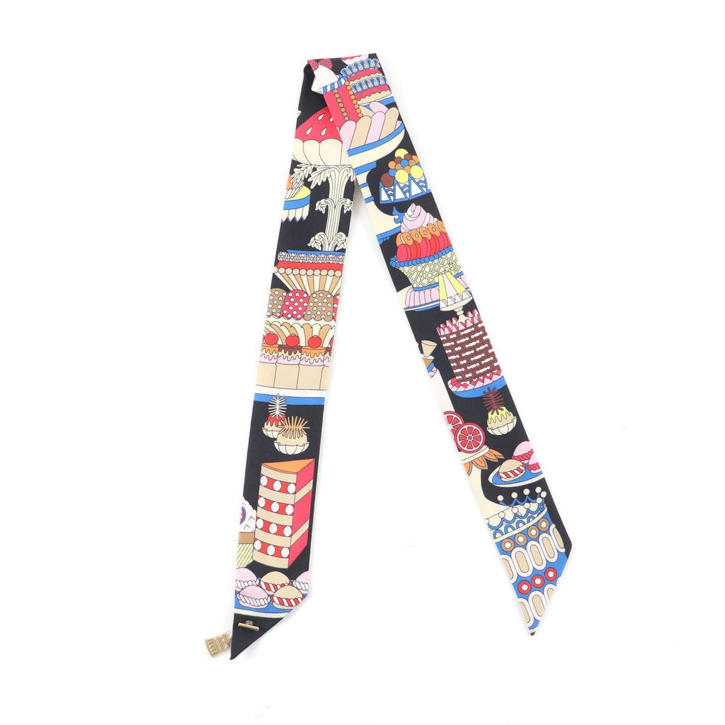 Hermes la Patisserie Francaise Silk Noir Blanc Bleu Twill Charm Scarf — view 3