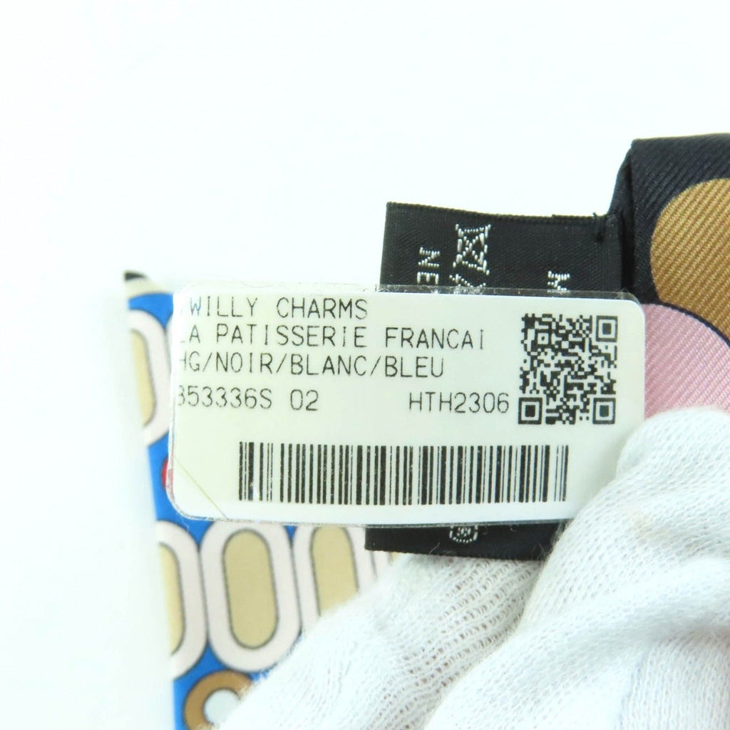 Hermes la Patisserie Francaise Silk Noir Blanc Bleu Twill Charm Scarf — view 9