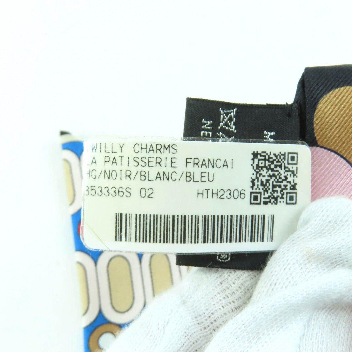 Hermes la Patisserie Francaise Silk Noir Blanc Bleu Twill Charm Scarf — view 9