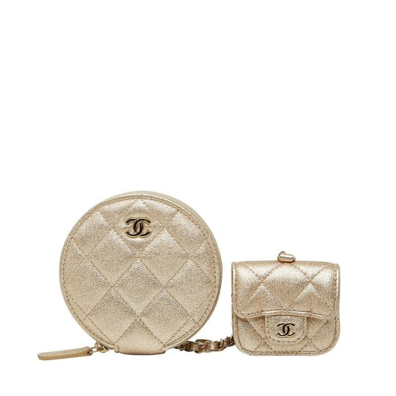 Chanel CC Logo Quilted Coin Case Airpods Earrings Gold