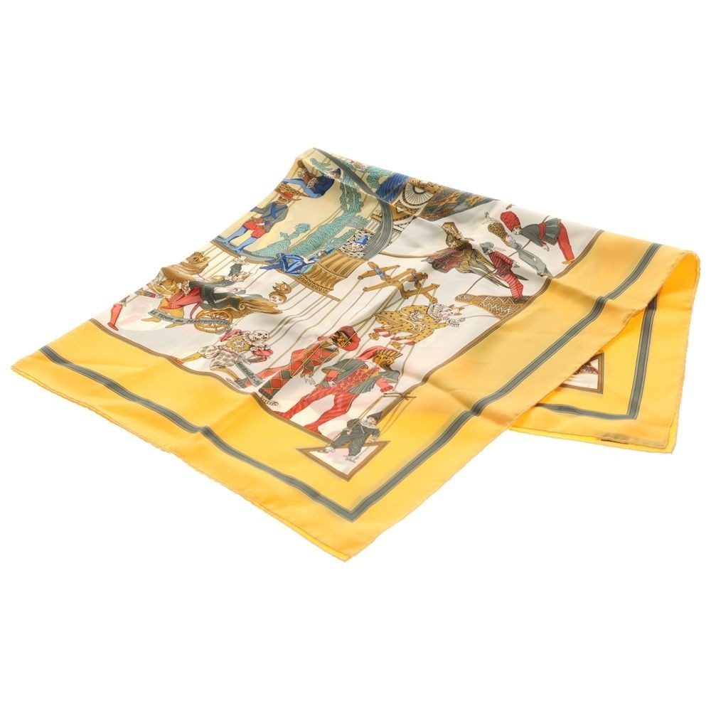 Hermes Carre 90 Marionette Time Silk Yellow Scarf