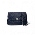 Chanel Bag Shoulder Lambskin Navy Silver Quilted Turnlock