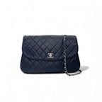 Chanel Bag Shoulder Lambskin Navy Silver Quilted Turnlock