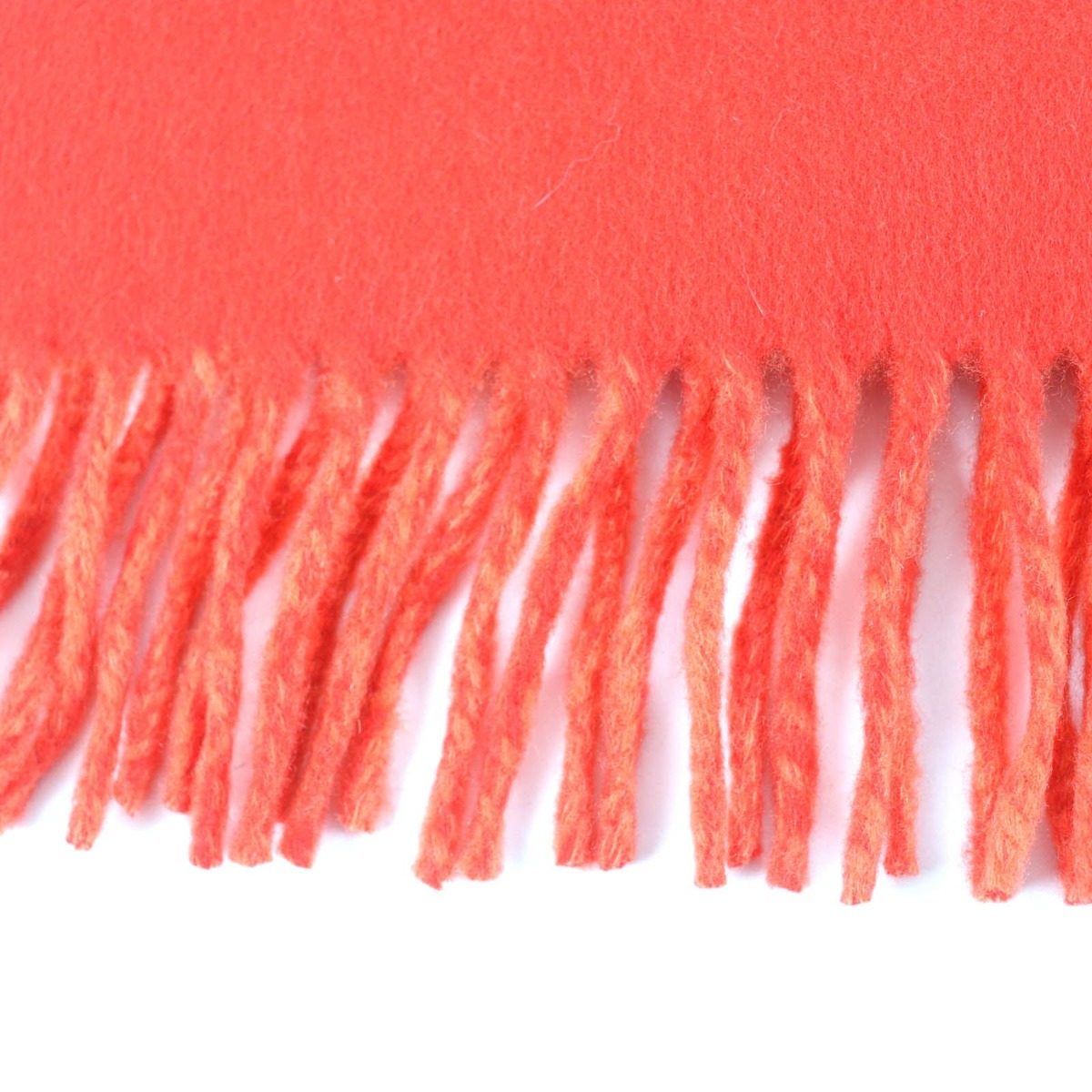 Hermes Cashmere Rouge Pavot Capucine Reversible H Logo Perforated with Fringe — view 5