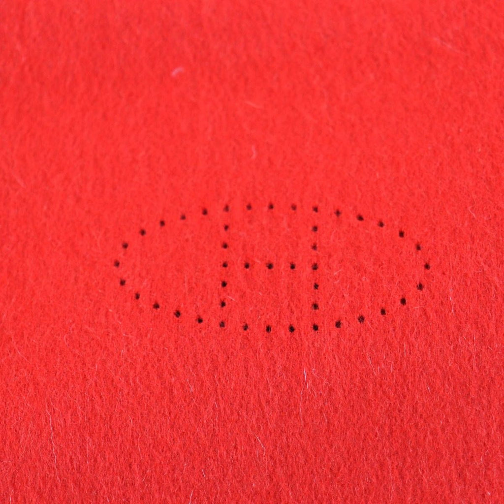Hermes Cashmere Rouge Pavot Capucine Reversible H Logo Perforated with Fringe — view 6