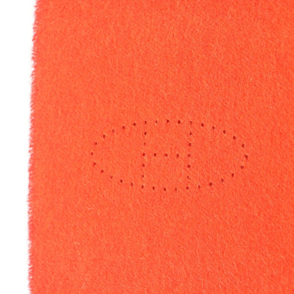 Hermes Cashmere Rouge Pavot Capucine Reversible H Logo Perforated with Fringe — view 7