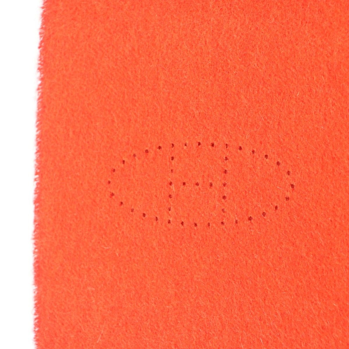 Hermes Cashmere Rouge Pavot Capucine Reversible H Logo Perforated with Fringe — view 7