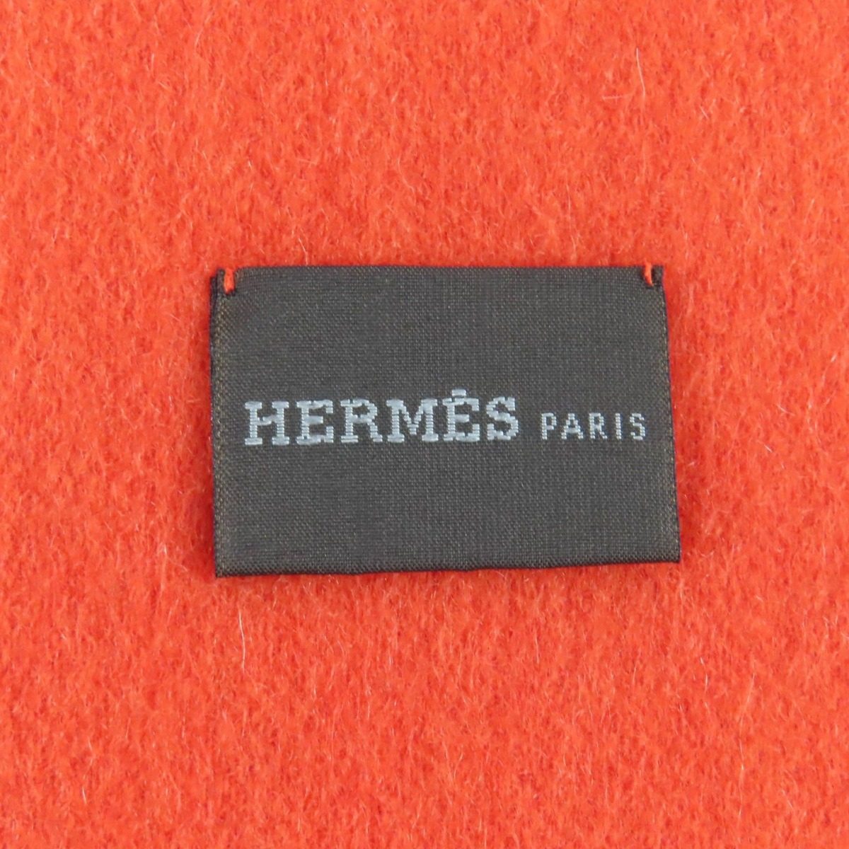 Hermes Cashmere Rouge Pavot Capucine Reversible H Logo Perforated with Fringe — view 8