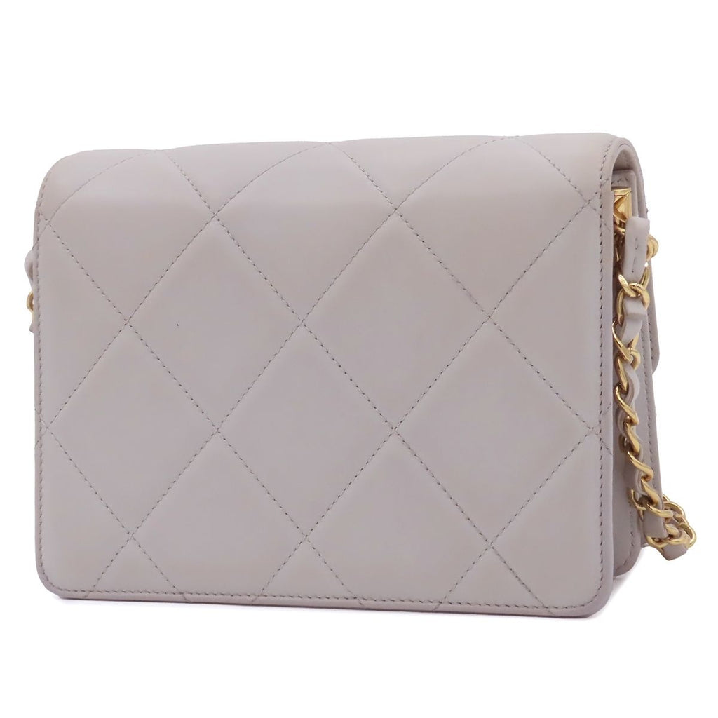 Chanel Chain Shoulder Bag Light Gray Gold Lambskin Quilted CC Mark — view 2