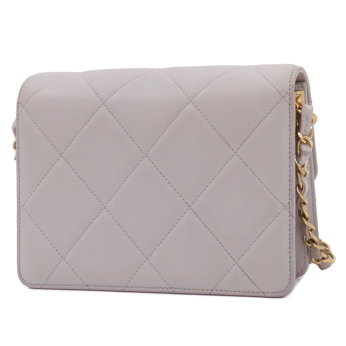 Chanel Chain Shoulder Bag Light Gray Gold Lambskin Quilted CC Mark — view 2