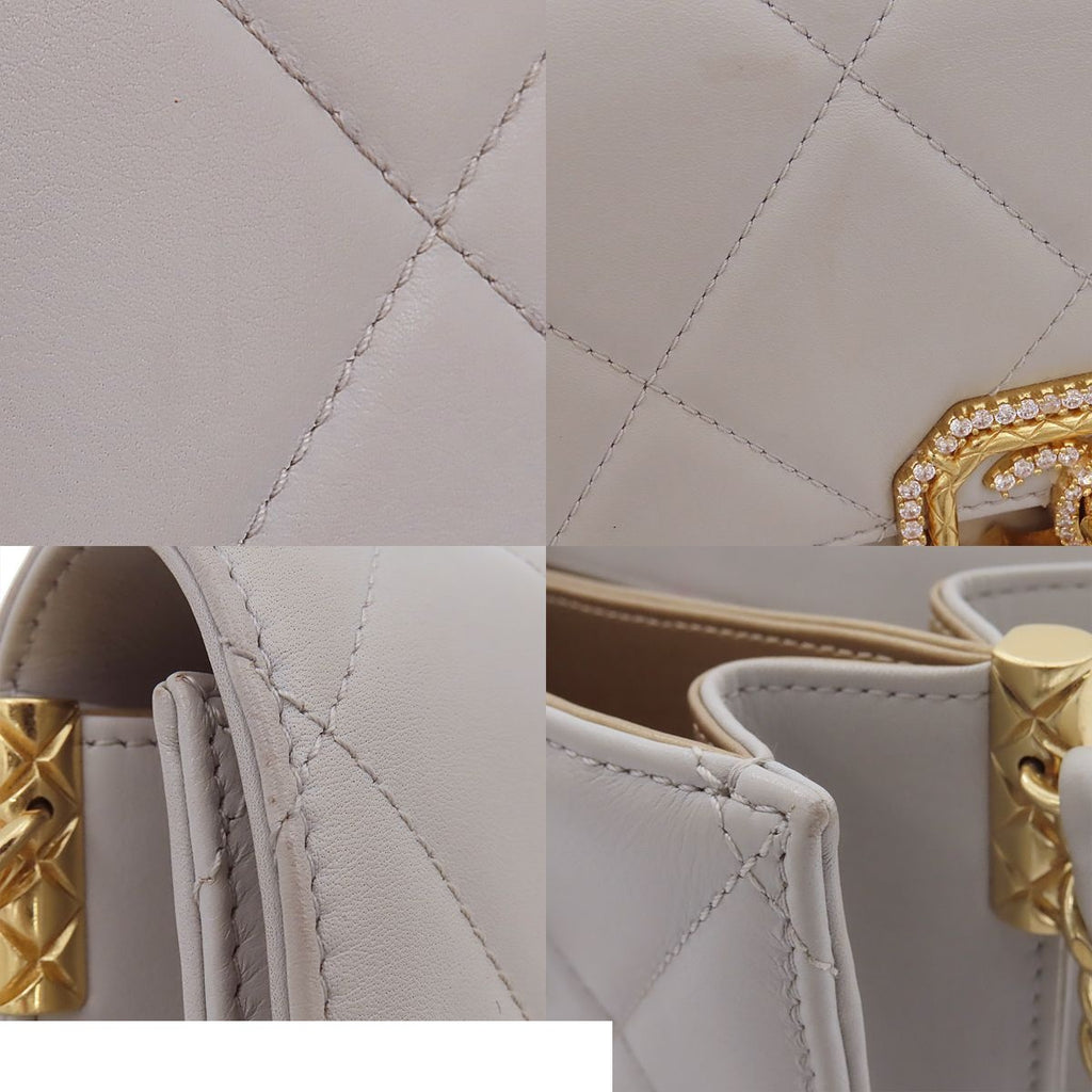 Chanel Chain Shoulder Bag Light Gray Gold Lambskin Quilted CC Mark — view 7