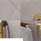 Chanel Chain Shoulder Bag Light Gray Gold Lambskin Quilted CC Mark — view 7