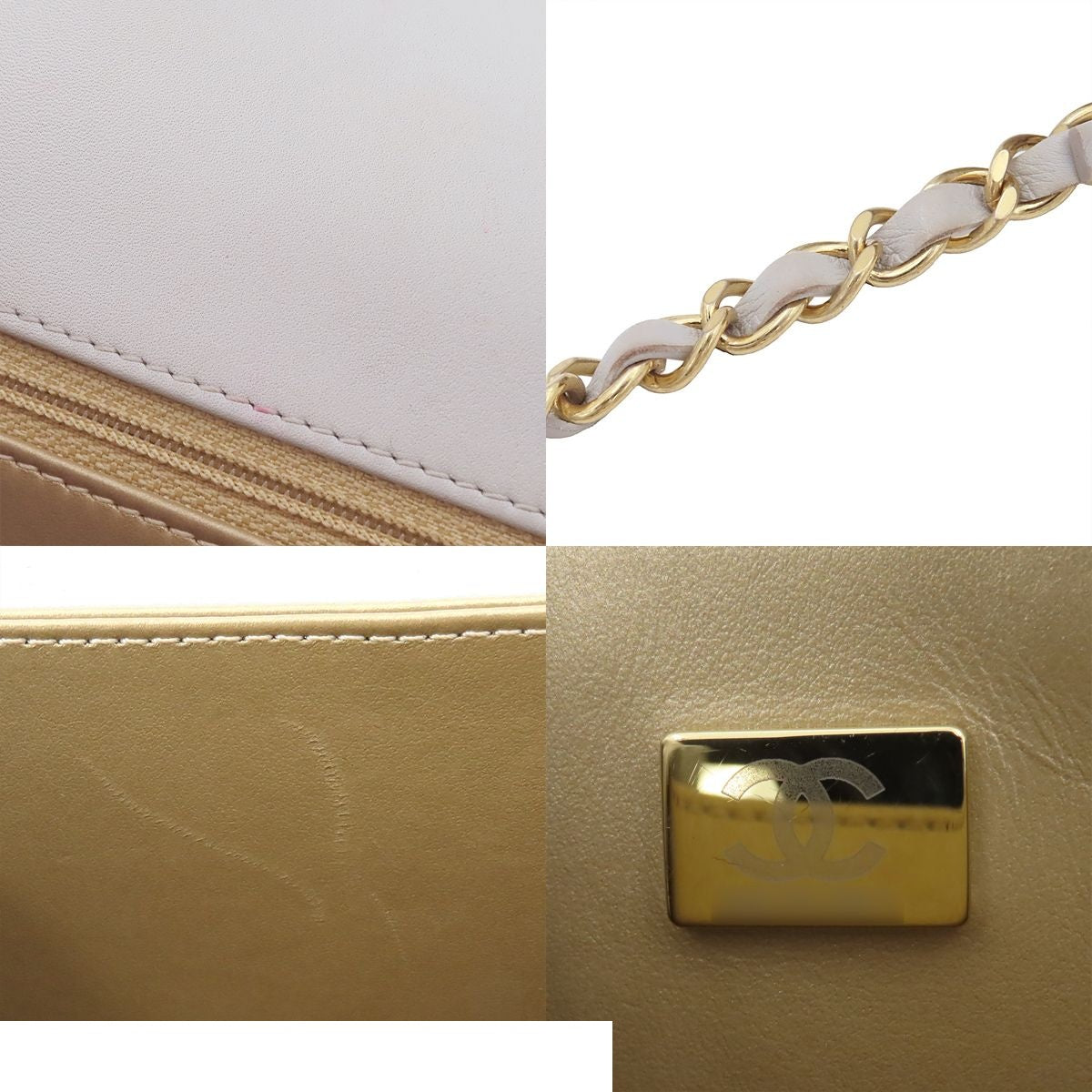 Chanel Chain Shoulder Bag Light Gray Gold Lambskin Quilted CC Mark — view 8