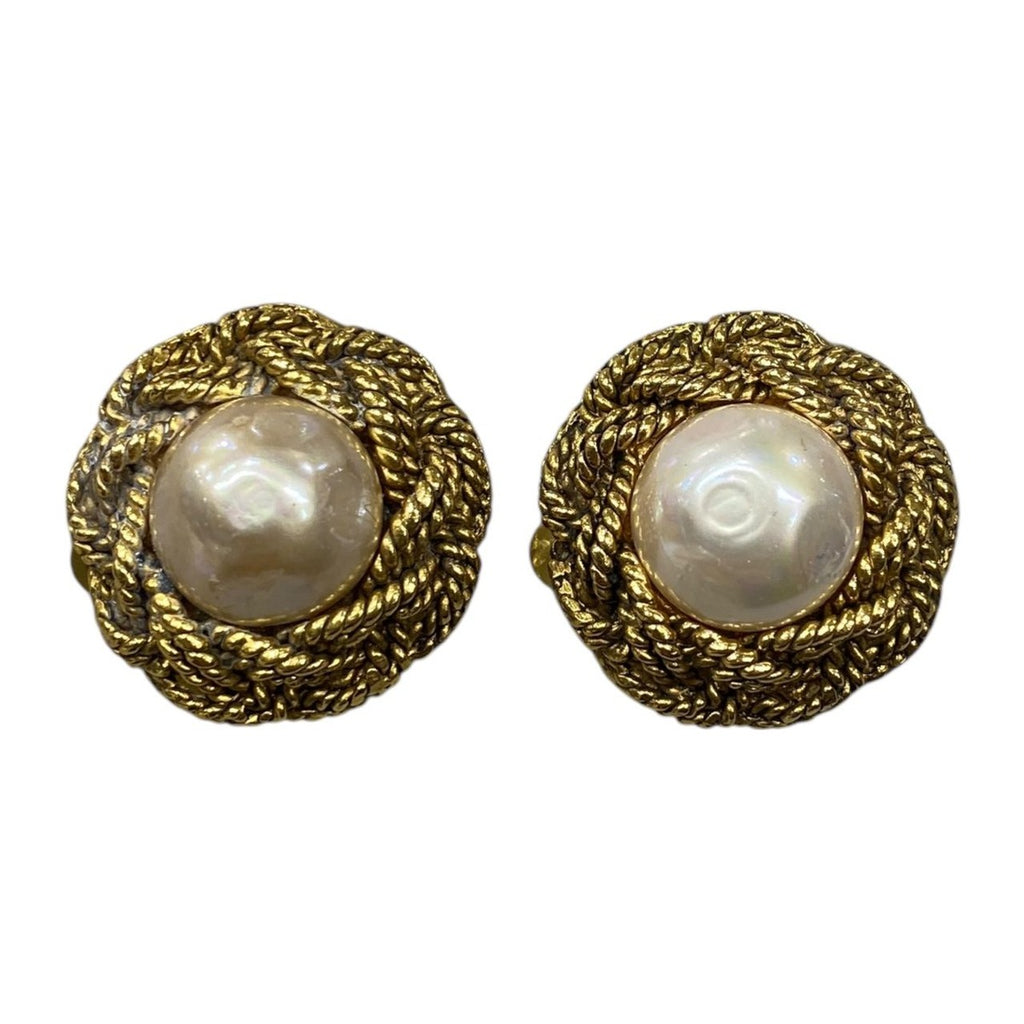 Chanel Pearl Earrings Vintage Gold