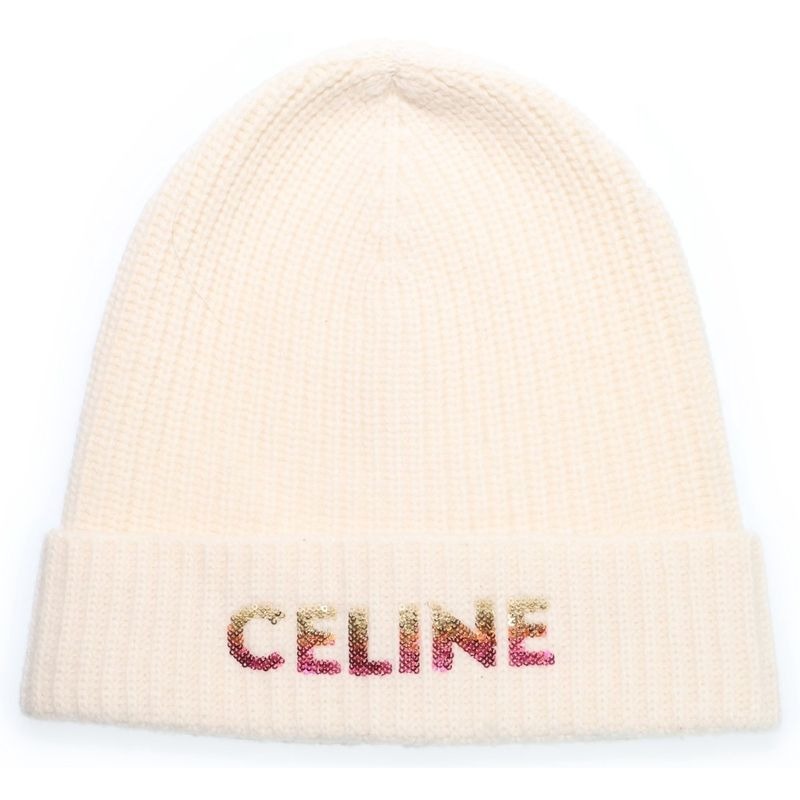 Celine 22 AW Gradient Logo Embroidered Beanie Knit Hat 2 A07 Z666 Q White