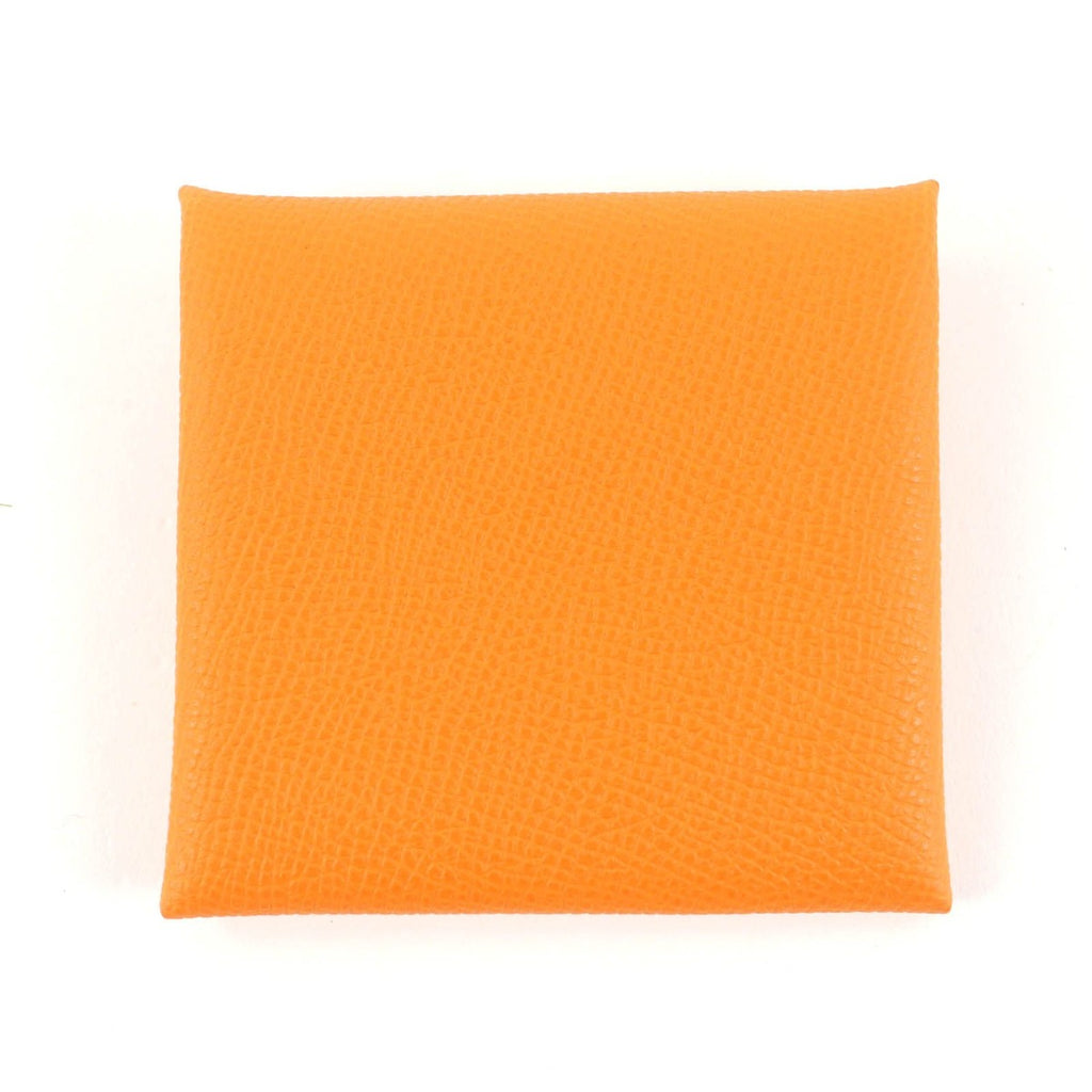Hermes Bastia Orange Veau Epsom Leather Coin Case Purse B Stamped — view 3