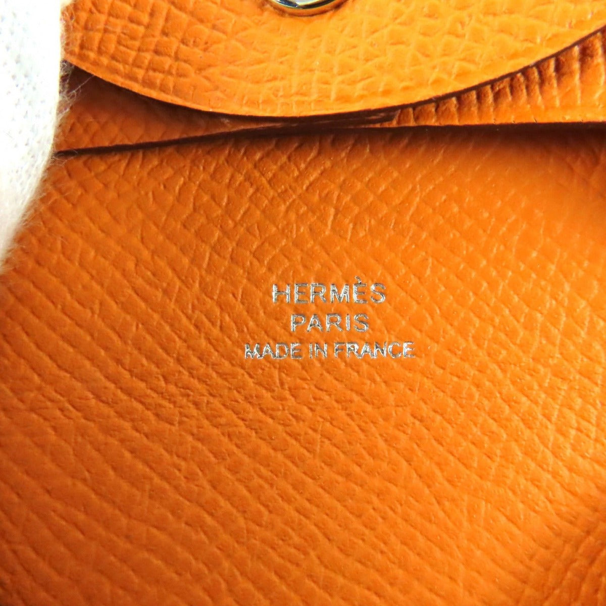 Hermes Bastia Orange Veau Epsom Leather Coin Case Purse B Stamped — view 7