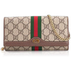 Gucci Ophidia GG Chain Wallet Bifold Supreme Beige Brown