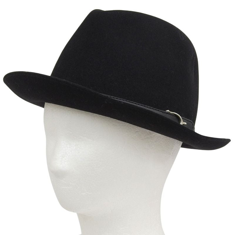 Gucci Rabbit 100% Leather Use Felt Hat Black Silver Hardware