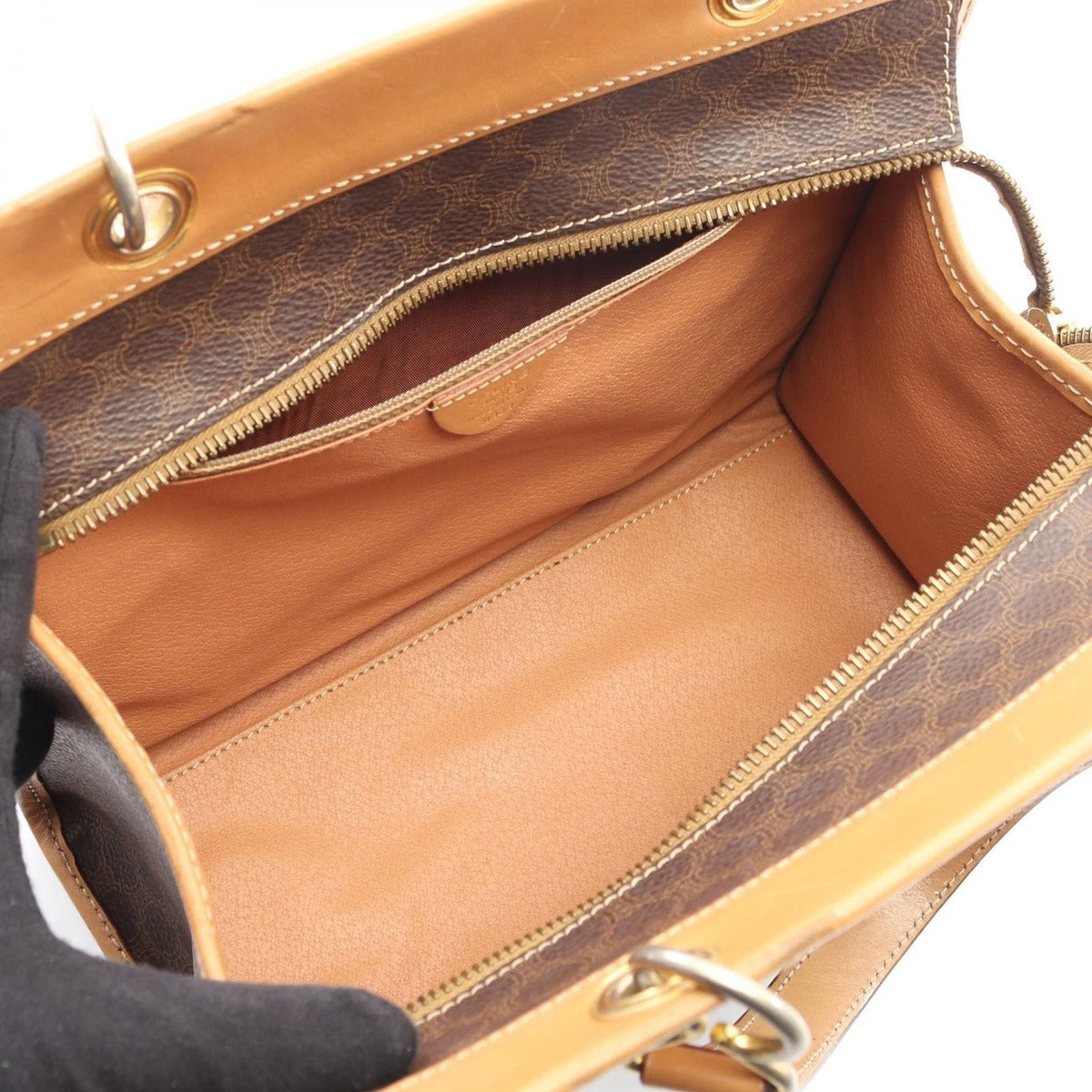 Celine Handbag Macadam Dark Brown Canvas Leather — view 3