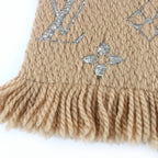 Louis Vuitton Echarpe Logo Mania Shine Wool Silk Scarf with Fringe Beige — view 5