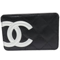 Chanel Card Case Pass Cambon Line Calf Black And Silver C0790