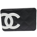 Chanel Card Case Pass Cambon Line Calf Black And Silver C0790