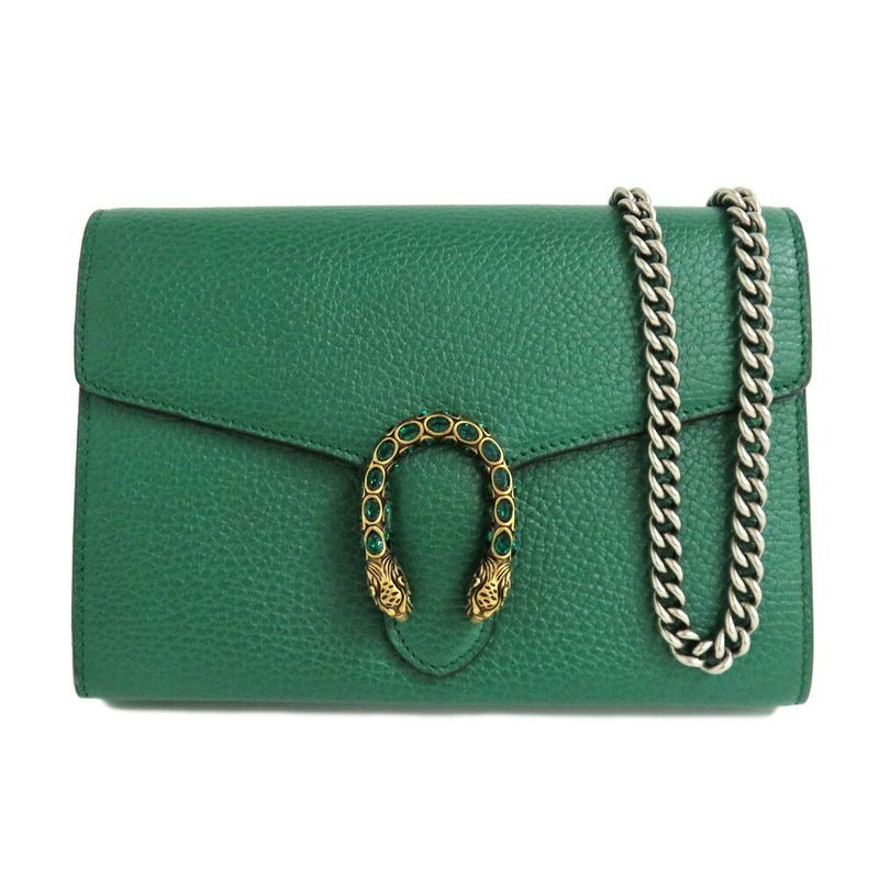 Gucci Dionysus Chain Wallet Leather Green Gold Silver Hardware