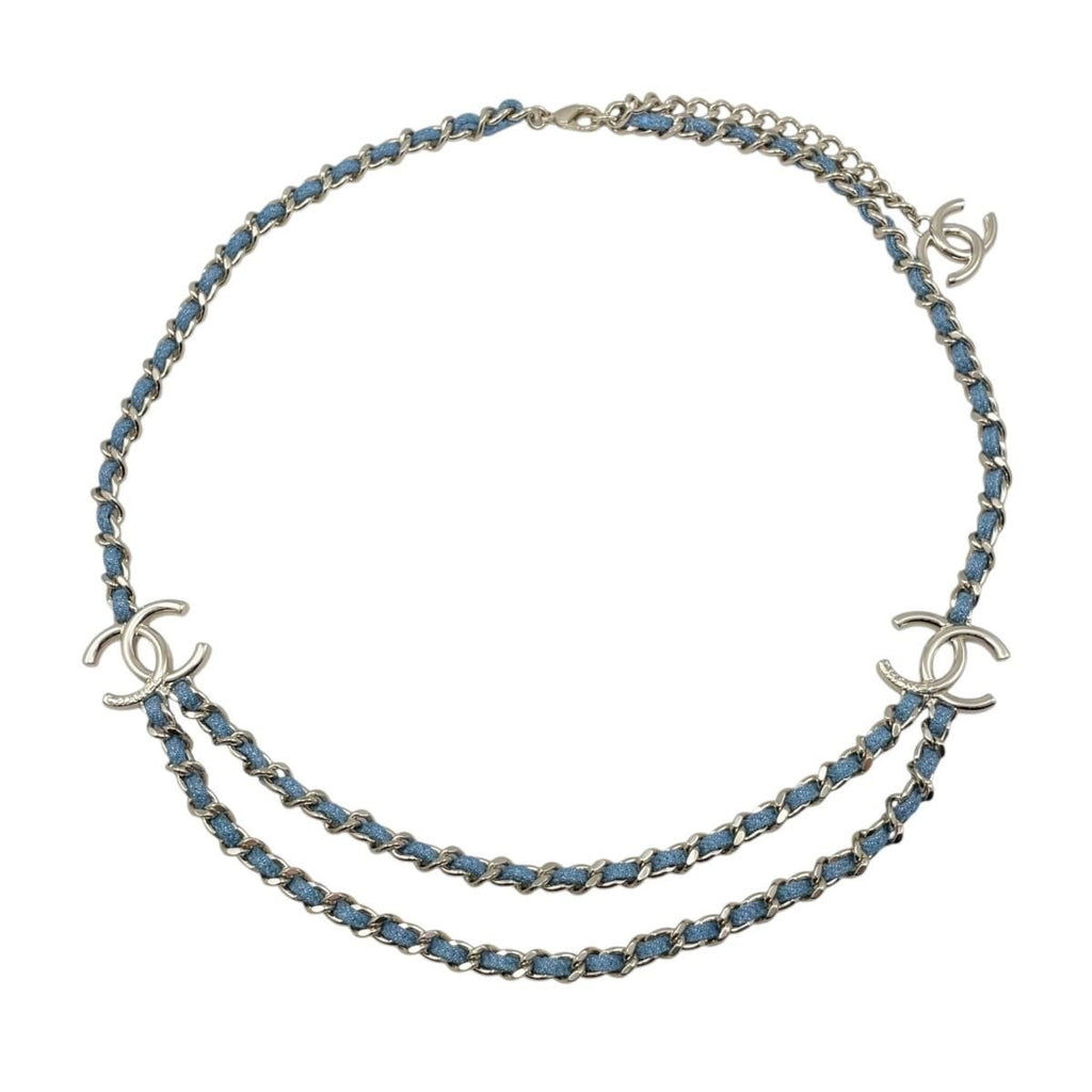 Chanel Belt CC Logo Chain Denim Blue Gold