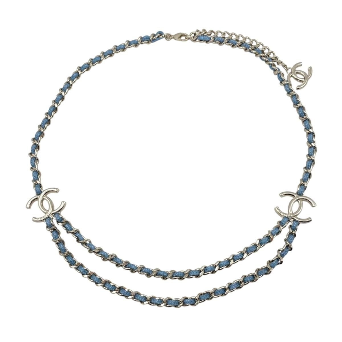 Chanel Belt CC Logo Chain Denim Blue Gold