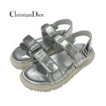 Christian Dioract Sandals Shoes Leather Metallic Silver Logo Lambskin