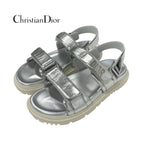 Christian Dioract Sandals Shoes Leather Metallic Silver Logo Lambskin