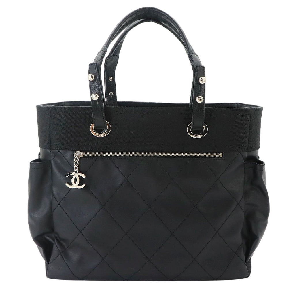 Chanel Paris Biarritz GM Tote Nylon Leather Black