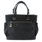 Chanel Paris Biarritz GM Tote Nylon Leather Black