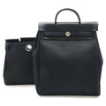 Hermes Herbag a Dos PM Backpack 2-Way Handbag Toile Officier Leather Black
