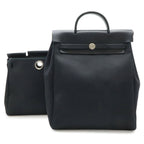 Hermes Herbag a Dos PM Backpack 2-Way Handbag Toile Officier Leather Black