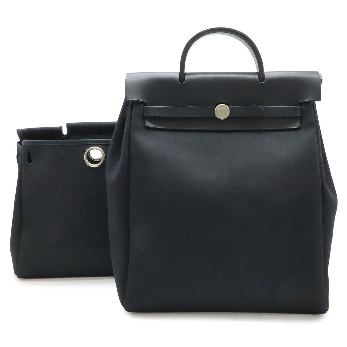 Hermes Herbag a Dos PM Backpack 2-Way Handbag Toile Officier Leather Black