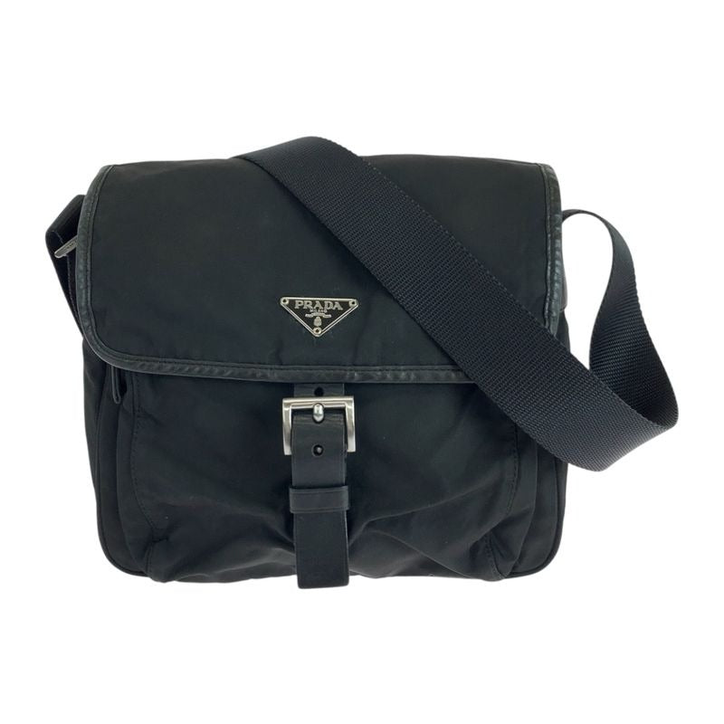 Prada Tessuto Triangle Logo Plate Black Silver Hardware Nylon Bt0173
