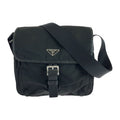 Prada Tessuto Triangle Logo Plate Black Silver Hardware Nylon Bt0173