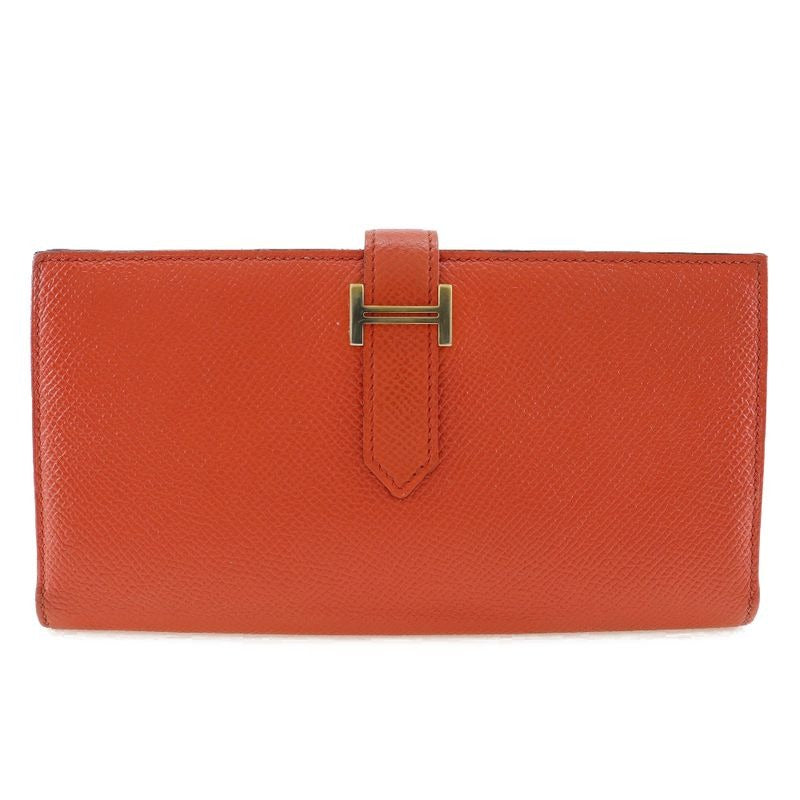 Hermes Bearn Souffle Vaux Epson Orange T Long Wallet