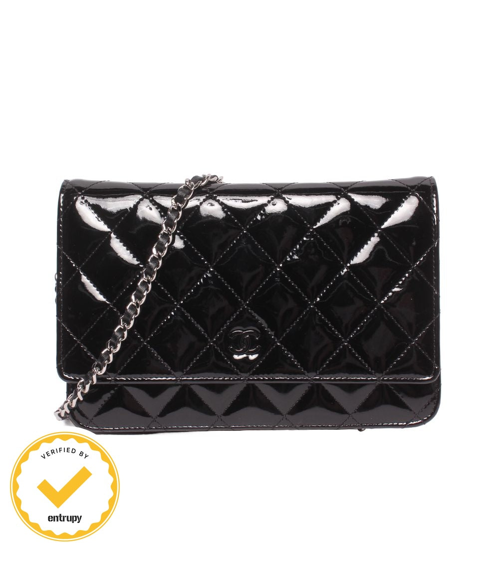 Chanel Chain Wallet Shoulder Bag Crossbody Single Flap Silver Quilted Enamel
